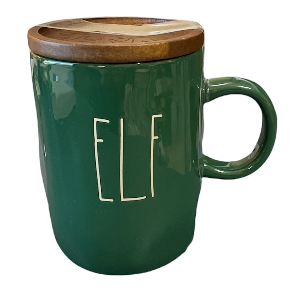 NEW Rae Dunn ELF Mug with Wooden Lid/Coaster 🎅🏻🎄